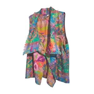 Anu Embroidered Festival Bohemian Womens Medium Open Draped Waterfall Wool Vest